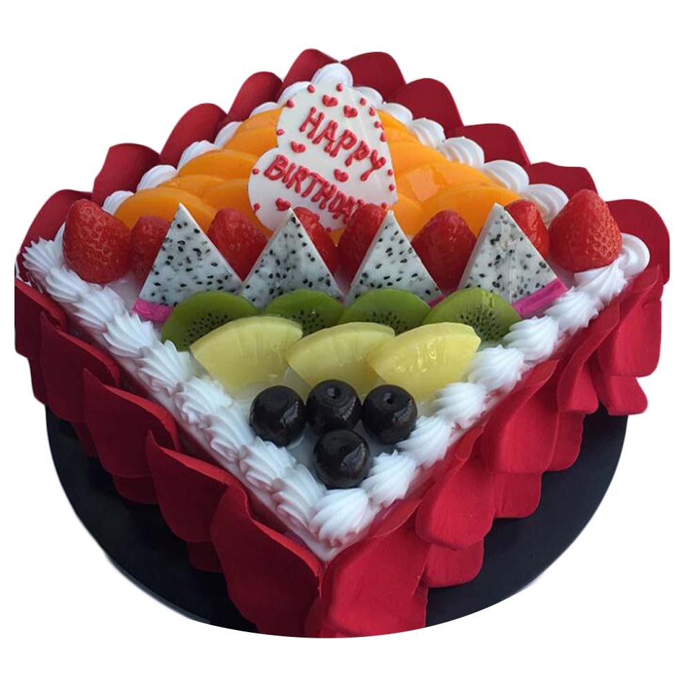 Picture of Panda Superstore PF-HOM10844426011-DORIS01070-RP 6 in. Artificial Fruit Cake Simulation Red Petal Birthday Cake Food Model Party Decoration Replica Prop