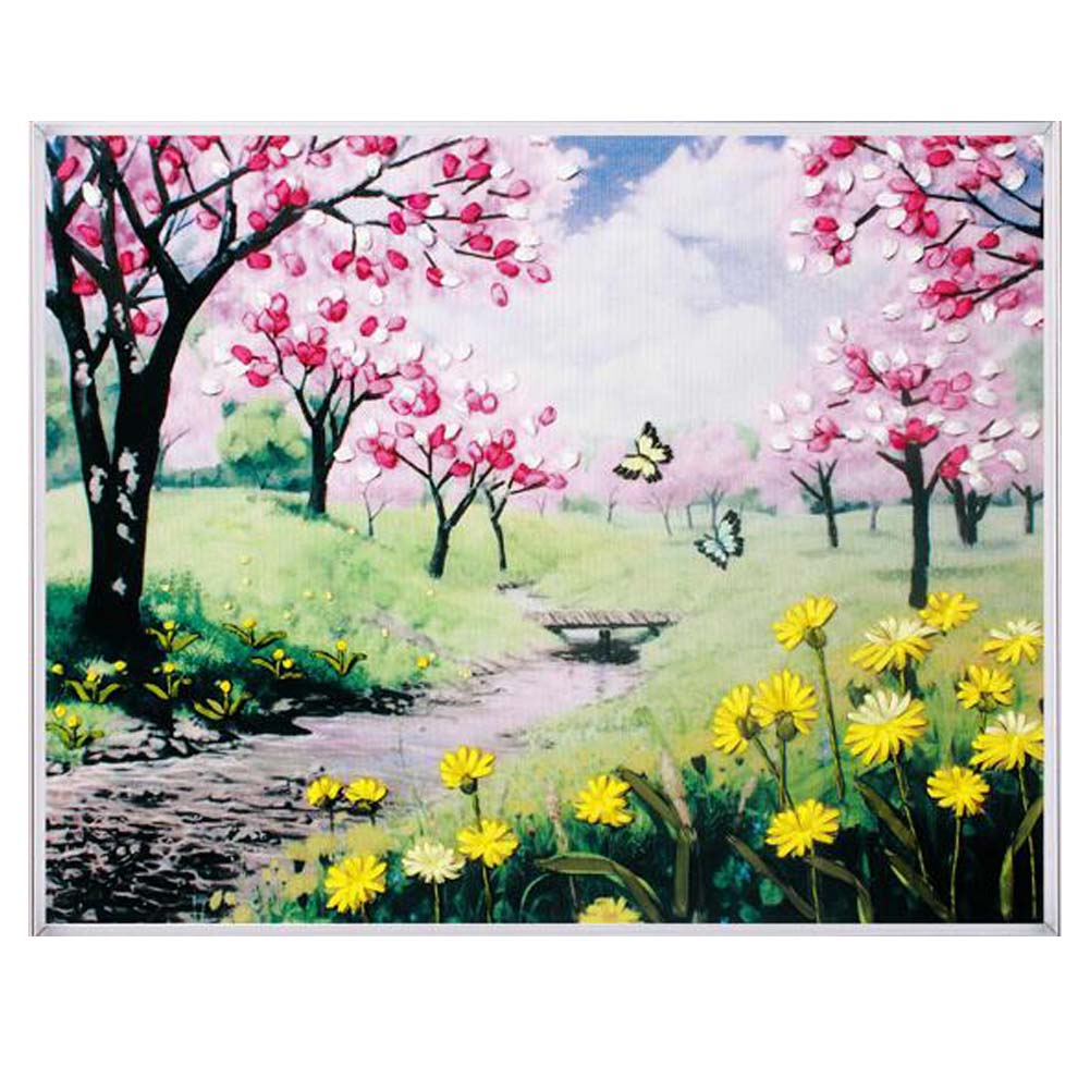 Picture of Panda Superstore PF-HOM6492274011-DORIS01056-RP 19.6 x 23.6 in. Ribbon Embroidery Butterfly Spring Flower Blooming Kit 3D Painting DIY Wall Decor Stamp Needle Work, Multi Color