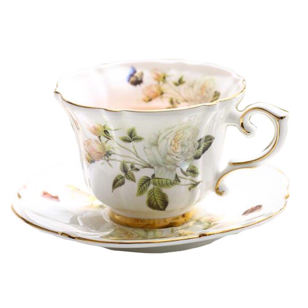 Picture of Panda Superstore PF-HOM9302388011-DORIS00156-RP 7.4 oz White Rose European Style Porcelain Tea Cup & Saucer Set for Afternoon Tea, Multi Color
