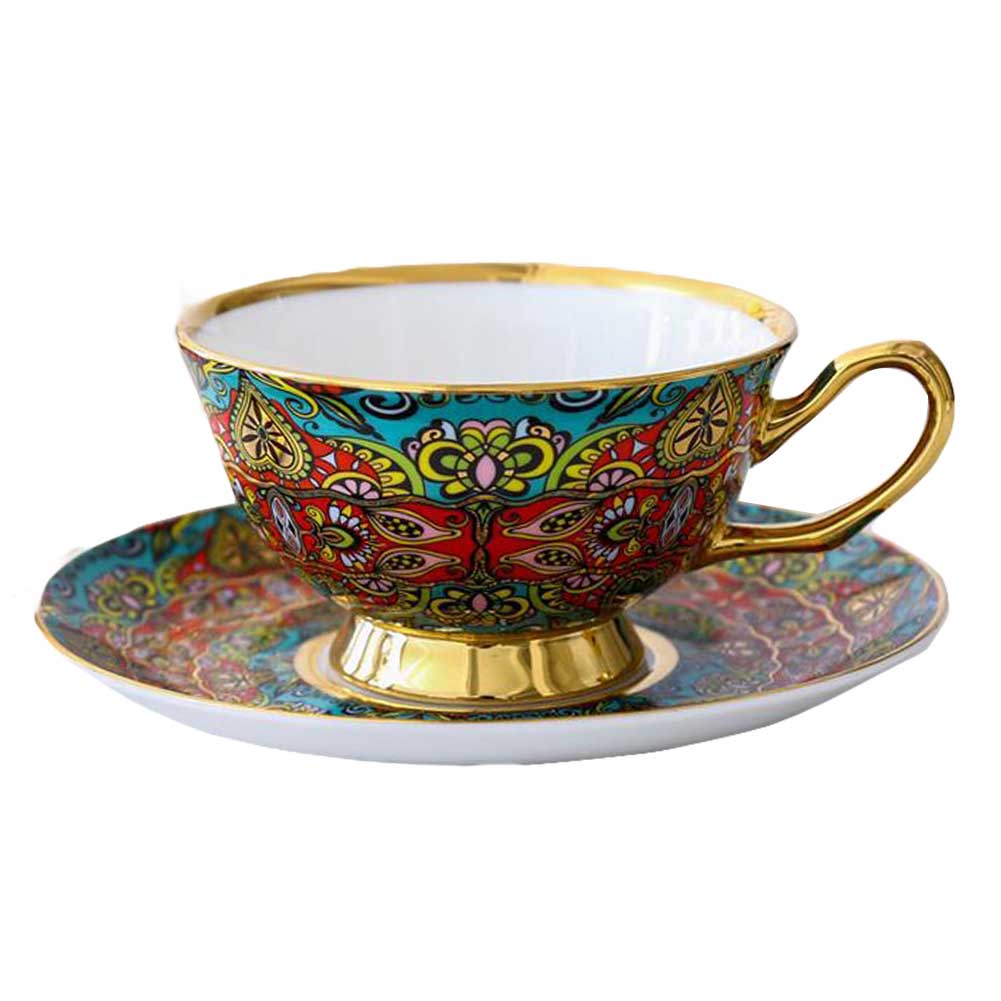 Picture of Panda Superstore PF-HOM9302388011-DORIS00164-RP 6.4 oz Porcelain Vintage Tea Cup & Saucer Set, Multi Color