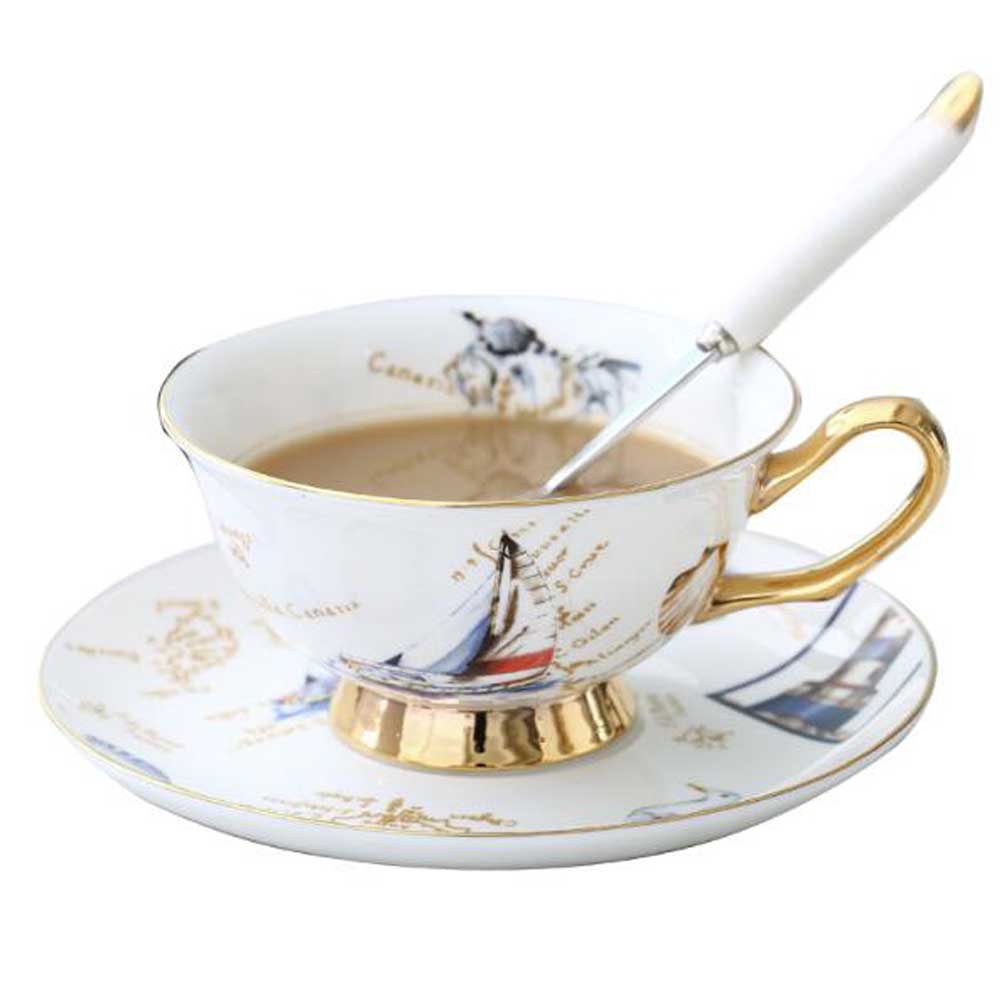 Picture of Panda Superstore PF-HOM9302388011-DORIS00167-RP 6.4 oz Mediterranean Style Porcelain Tea Cup & Saucer Set, Multi Color