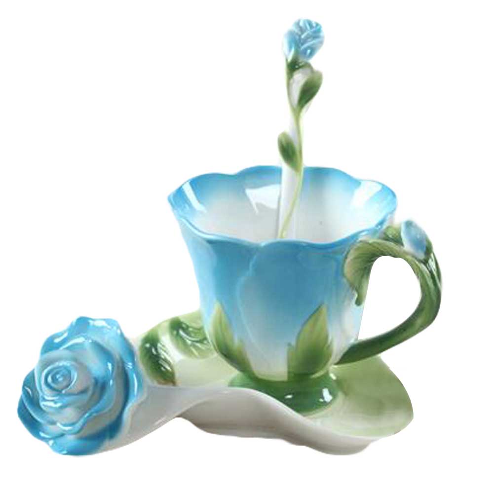 Picture of Panda Superstore PF-HOM9302388011-DORIS00168-RP 5.1 oz Blue Rose Porcelain Tea Cup & Saucer Set, Multi Color