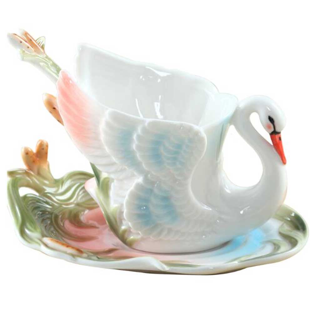 Picture of Panda Superstore PF-HOM9302388011-DORIS00172-RP 5.1 oz Swan Shape Design Porcelain Coffee Tea Cup Sets with Saucer & Spoon, Multi Color