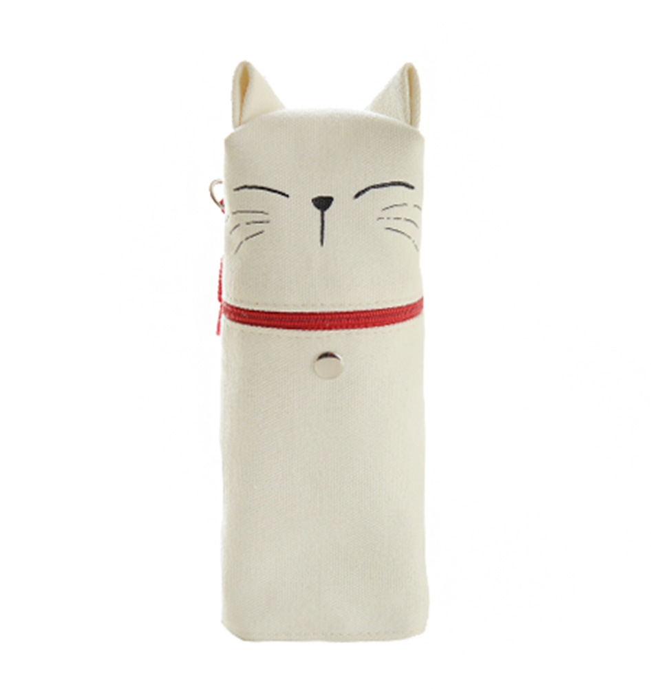 7.6 x 2.5 in. Cute Standable White Smile Cat Pencil & Pen Holder with Handle for Students Office, Multi Color