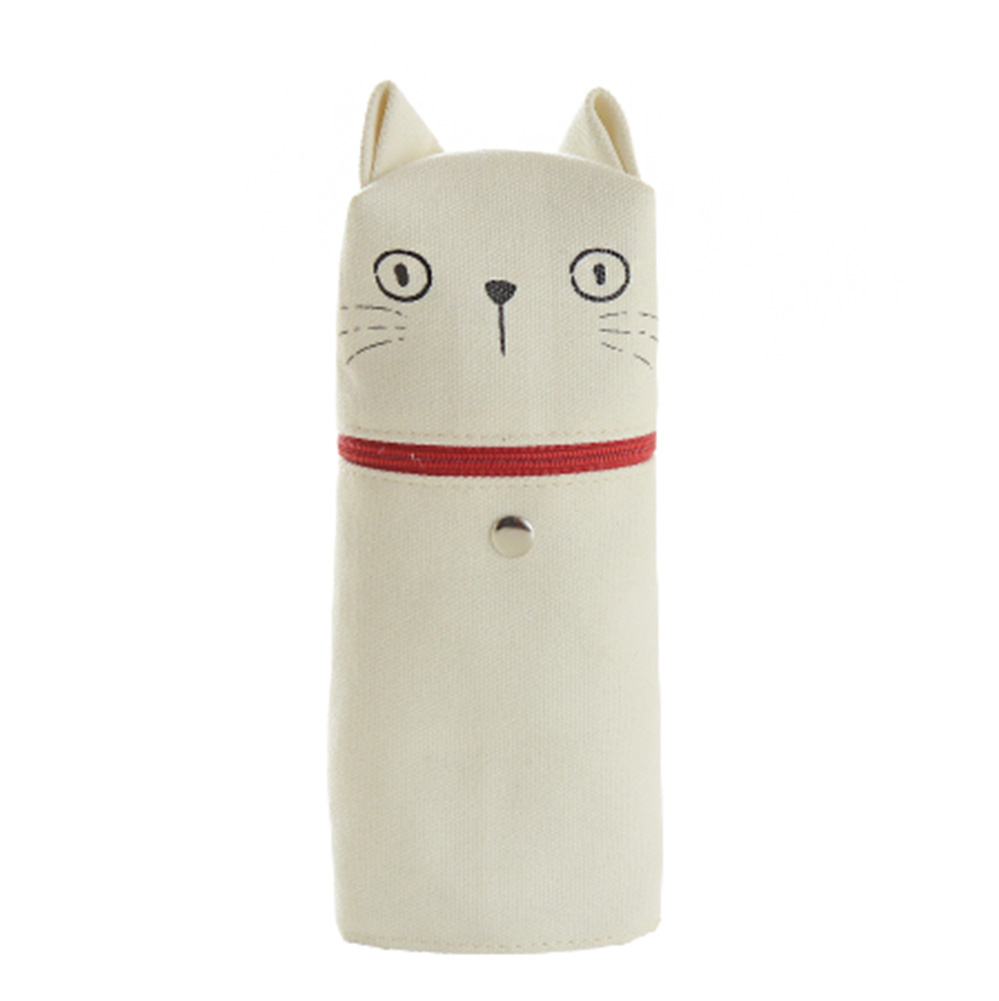 7.6 x 2.5 in. Cute Standable White Daze Cat Pencil & Pen Holder with Handle for Students Office, Multi Color