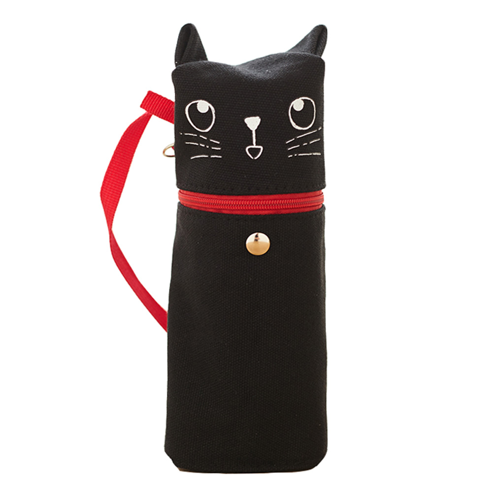 7.6 x 2.5 in. Cute Standable Black Laugh Cat Pencil & Pen Holder with Handle for Students Office, Multi Color