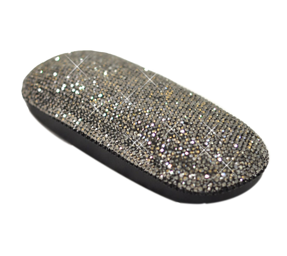 5.9 x 2 x 1.4 in. Sparkly Rhinestone Cute Handmade Hard Shell Glasses Box for Women, Black