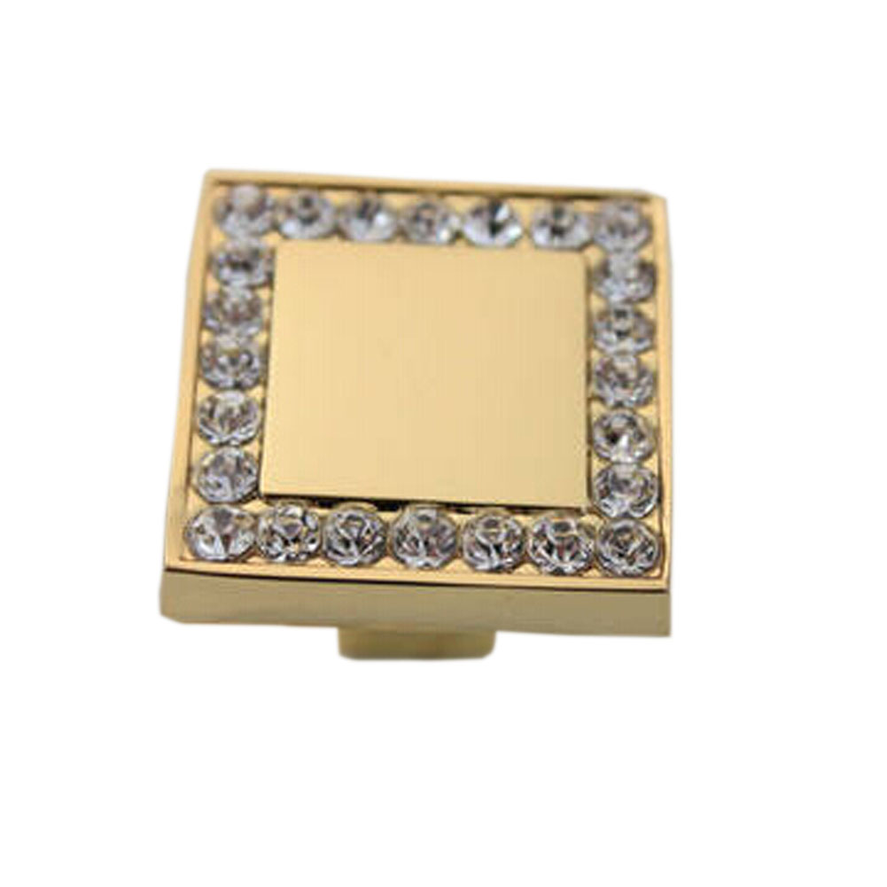 2.5 x 2.5 x 2 cm Fabulous Square Crystal Drawer, Cabinet Handles, Pulls & Knobs, Gold - Set of 3