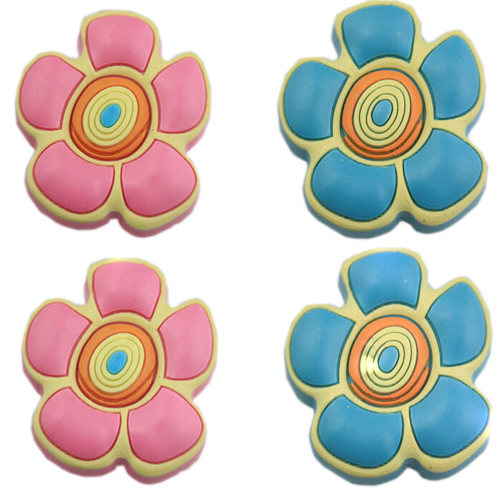 1.65 in. Lovely Blue&Pink Flower Protective PVC Kids Drawer Handles & Pulls, Multi Color - Set of 4