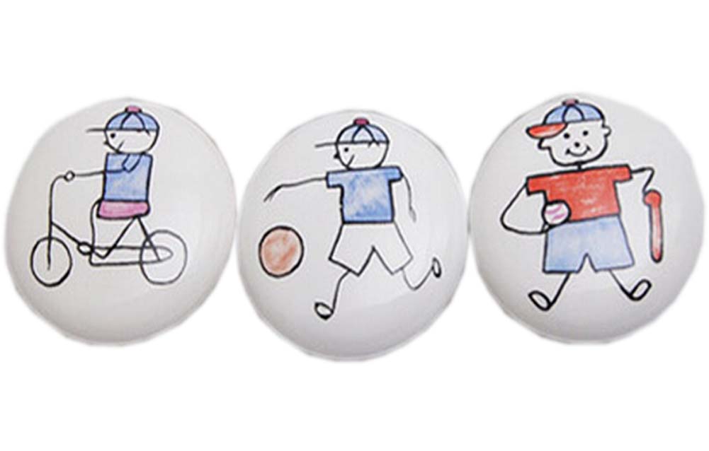 1.5 x 1.5 x 1 in. Random Style Lovely Ceramic Kids Drawer Knobs Cabinet Pulls, Multi Color - Sunny Boy - Set of 3