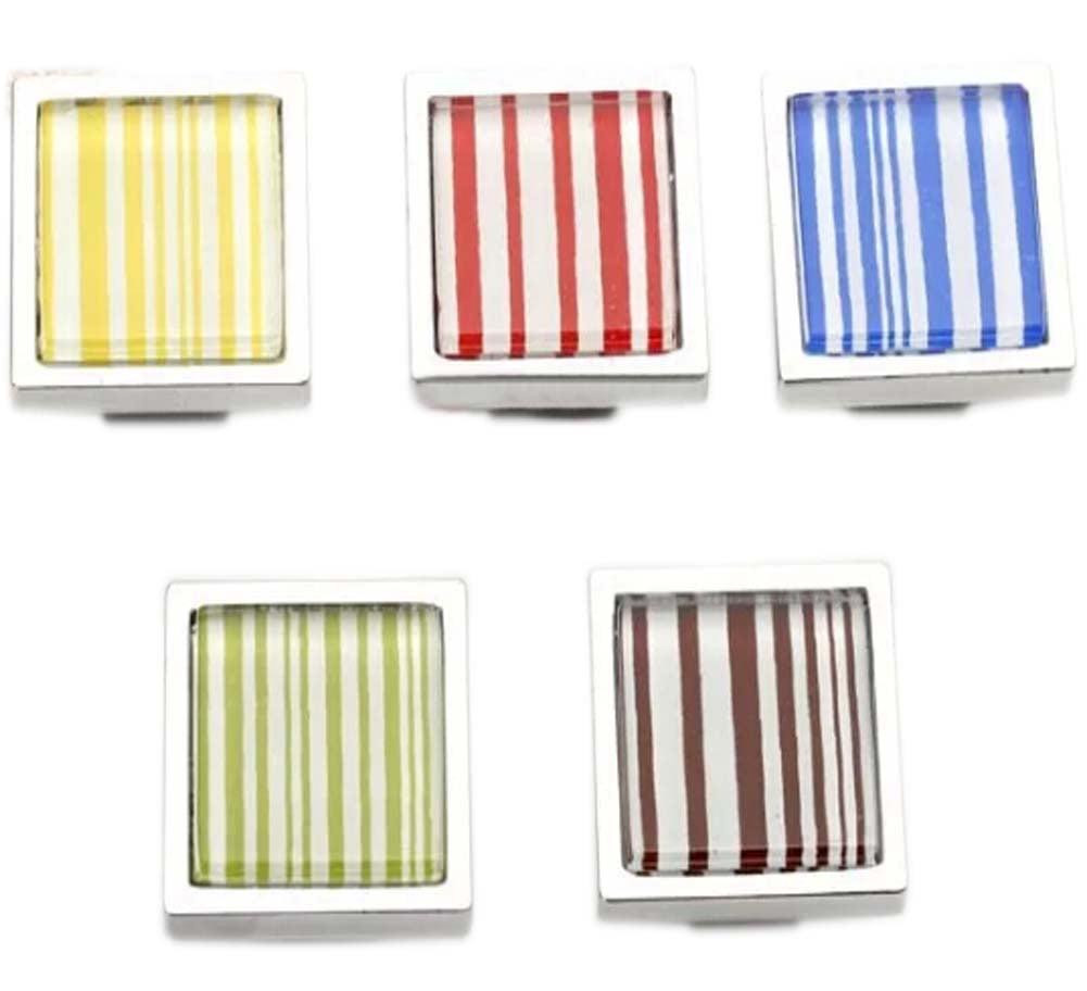 2.85 x 2.8 cm Colorful Stripe Square Zinc Alloy Drawer Handles, Pulls & Knobs, Multi Color - Set of 5