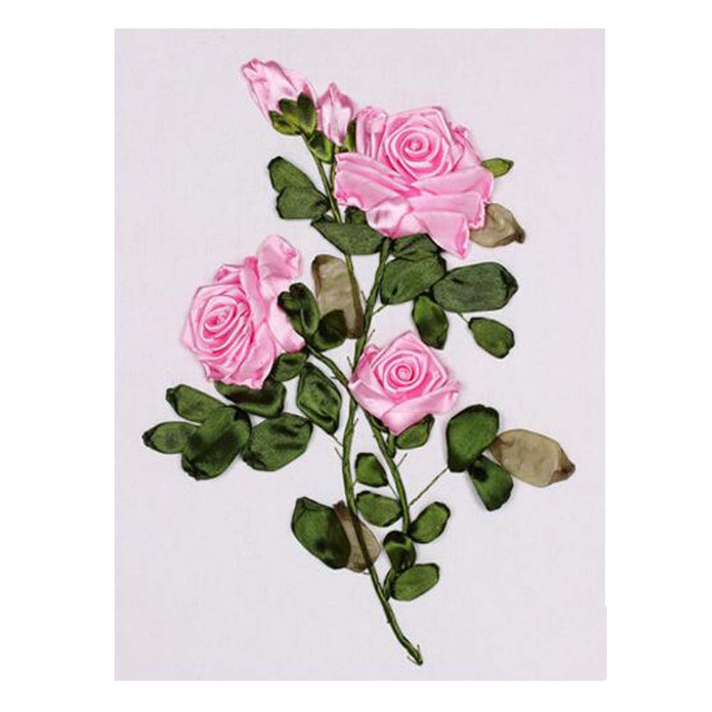 Picture of Panda Superstore PF-HOM6492274011-DORIS01032-RP 11.8 x 15.7 in. DIY Floral Ribbon Embroidery Beginner Rose Cross Stitch for Art Craft Handy Sewing Decoration, Pink