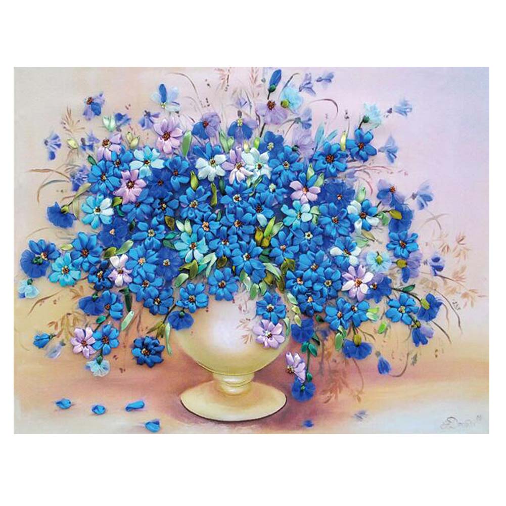 Picture of Panda Superstore PF-HOM6492274011-DORIS01035-RP 23.6 x 17.7 in. Flower Ribbon Embroidery Cross Stitch Kits for Crafts Needlepoint Kit, Blue