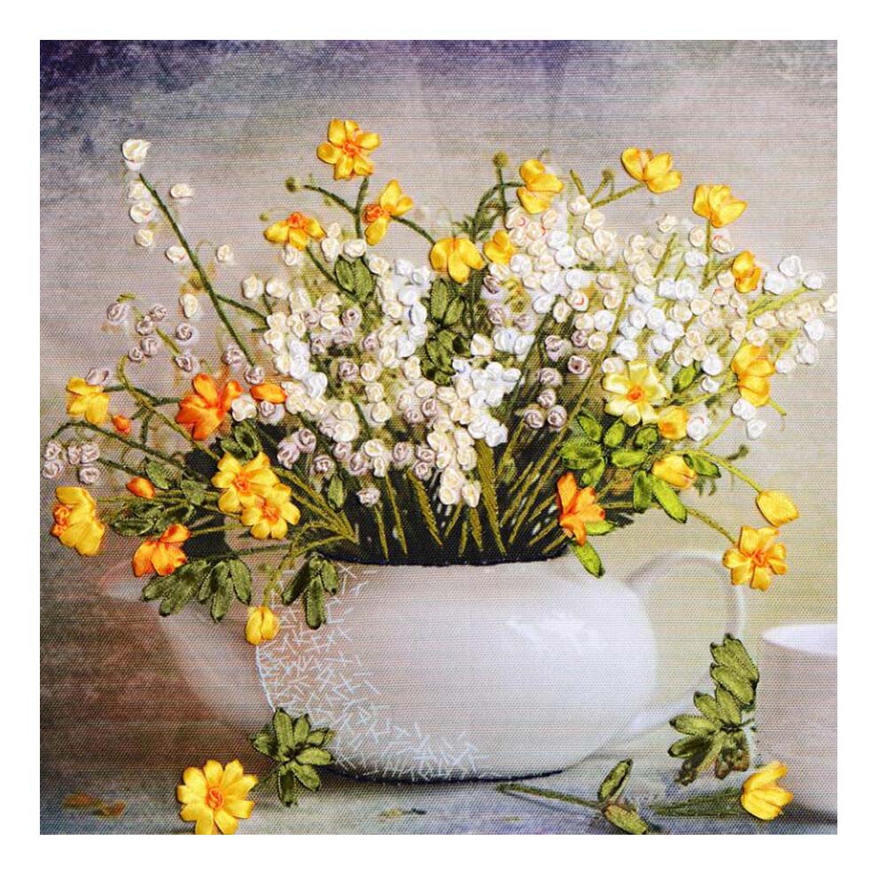 Picture of Panda Superstore PF-HOM6492274011-DORIS01036-RP 19.6 x 15.7 in. Byellow Ribbon Embroidery Stamped Cross Stitch Kit for Wall Decor, Yellow