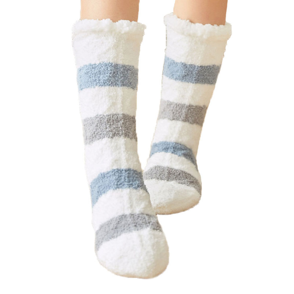 Womens Cozy Fuzzy Thick Slipper Socks for Winter Indoor Warm Christmas Gift, Blue & Grey Stripes -  Accoutermentpertrechos, AC3700126