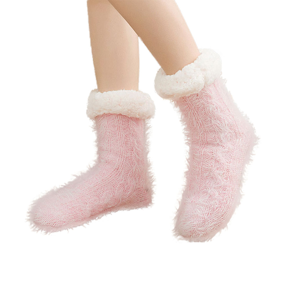 Womens Pure Color Fuzzy Warm Thick Cozy Slipper Socks for Winter Warm Christmas Gift, Pink -  Accoutermentpertrechos, AC3700129