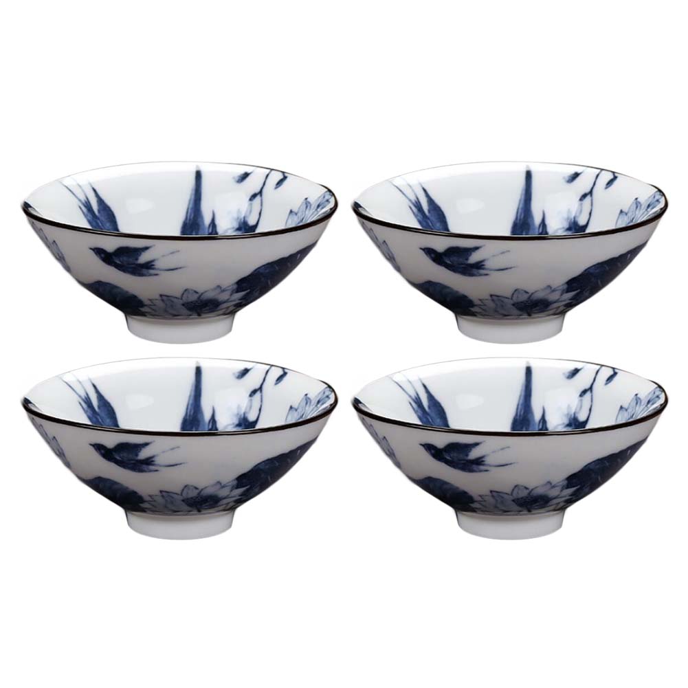 1.3 oz Chinese Ceramic Lotus Kung Fu Handcrafted Porcelain Wine & Tea Cup Set, Blue - 4 Piece -  Cantina, CA3126565