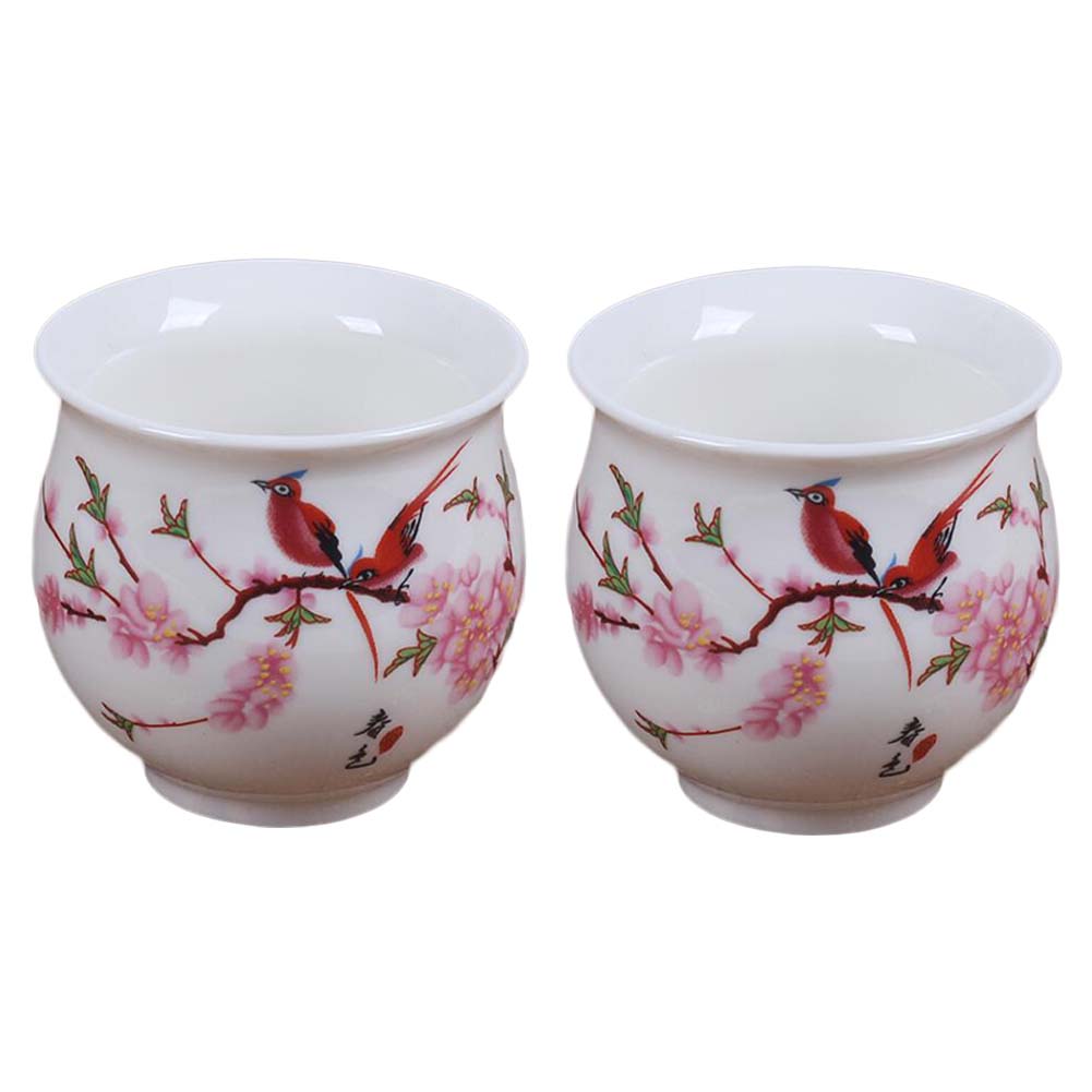 Picture of Panda Superstore PF-HOM367125011-DORIS00022-RP 3.4 oz Chinese Ceramic Traditional Peach Blossom Handcraft Porcelain Tea Cups Set, White - Pack of 2