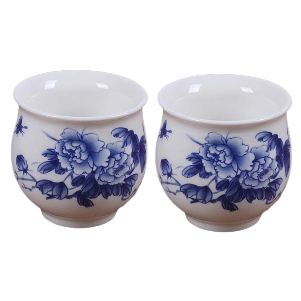3.4 oz Traditional Chinese Ceramic Peony Japanese Tea Cups, White - 2 Piece -  Cantina, CA3138559