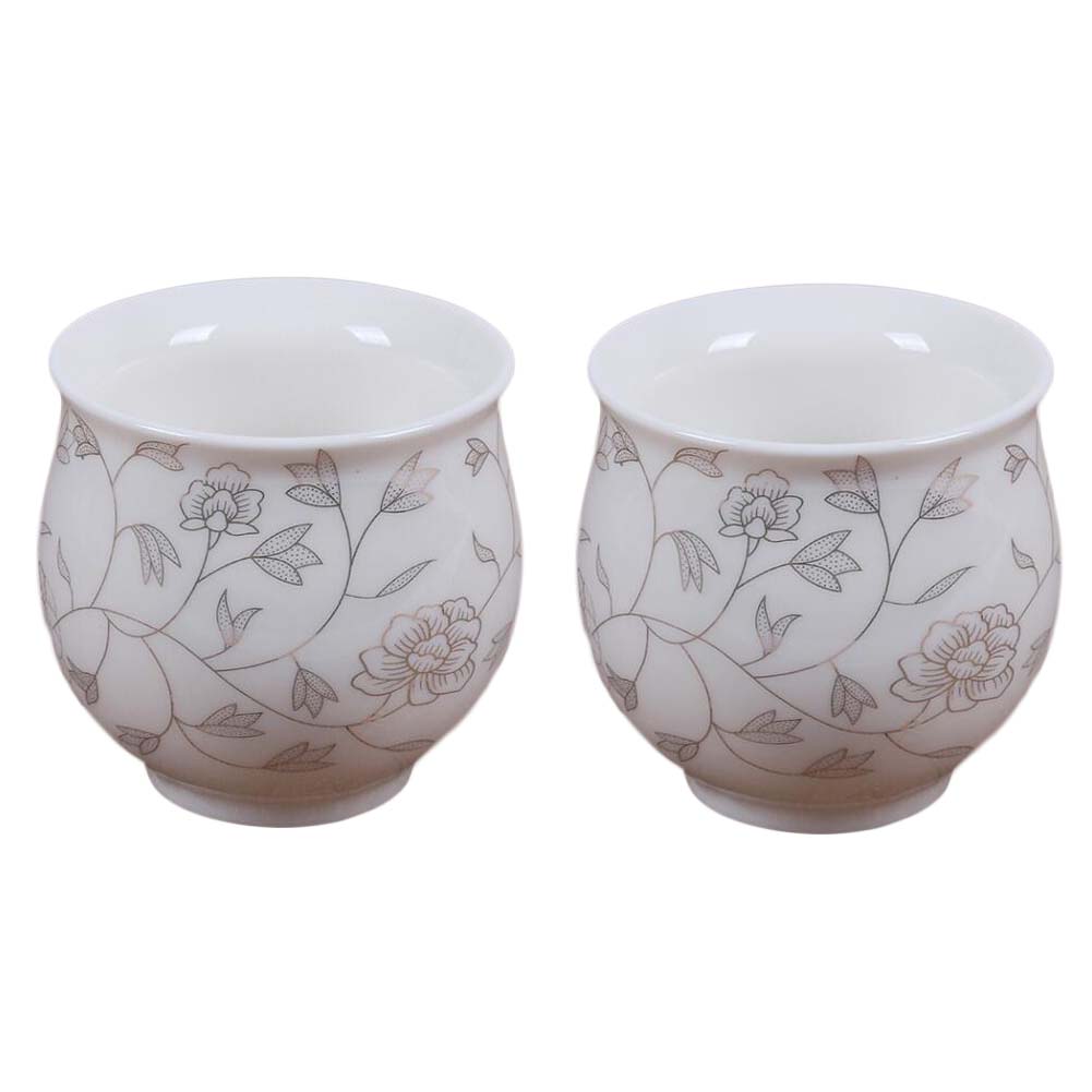 Picture of Panda Superstore PF-HOM367125011-DORIS00026-RP 3.4 oz Chinese Porcelain White Kongfu Gold Leaves Japanese Tea Cups, 2 Piece