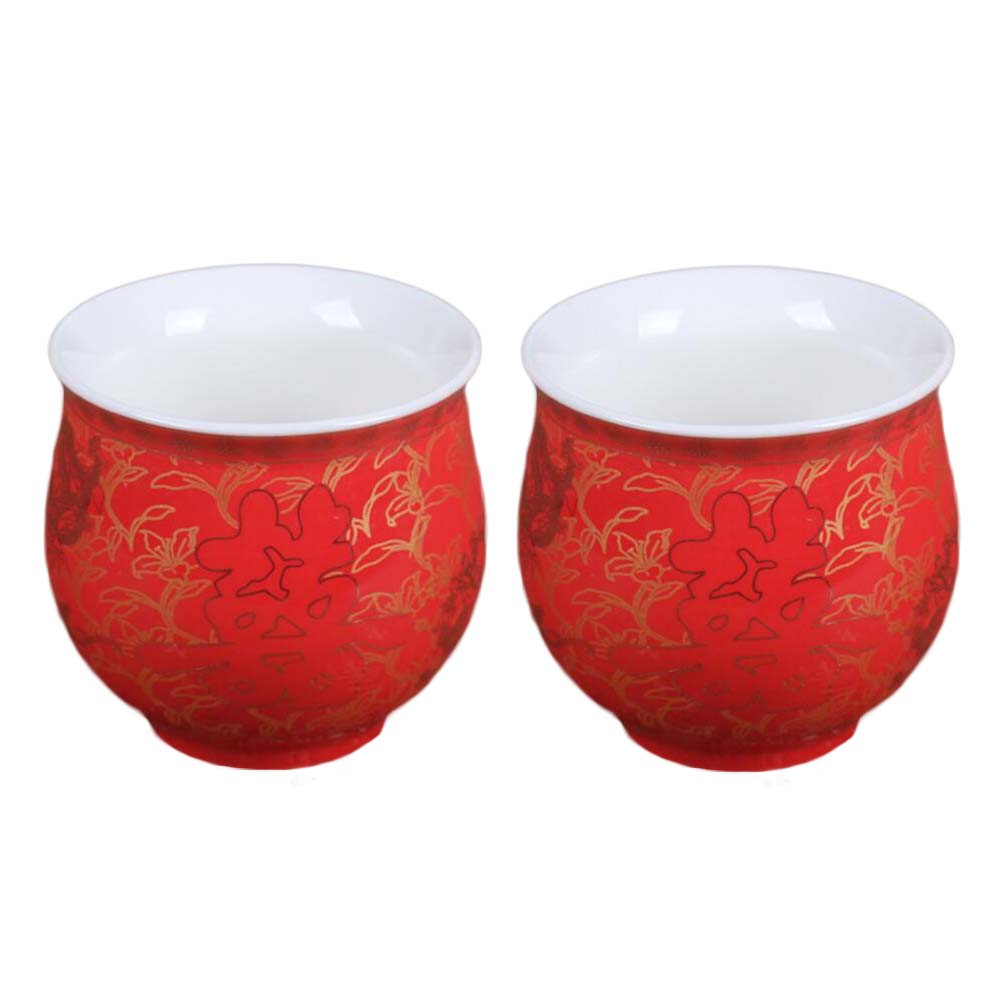 Picture of Panda Superstore PF-HOM367125011-DORIS00027-RP 3.4 oz Chinese Porcelain Red Kongfu Chinese Wedding Double Happiness Wine & Tea Cups, 2 Piece