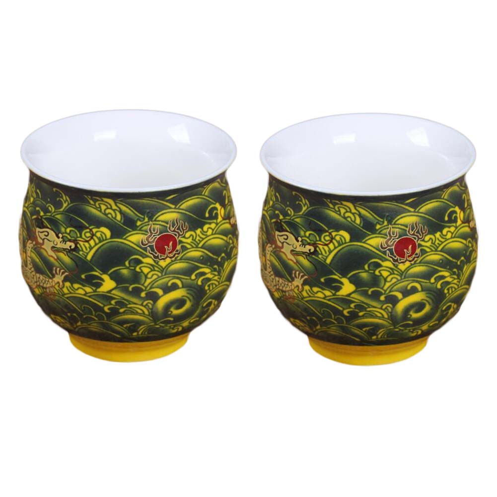 Picture of Panda Superstore PF-HOM367125011-DORIS00028-RP 3.4 oz Chinese Porcelain Kongfu Dragon Wine & Tea Cups, Yellow - 2 Piece