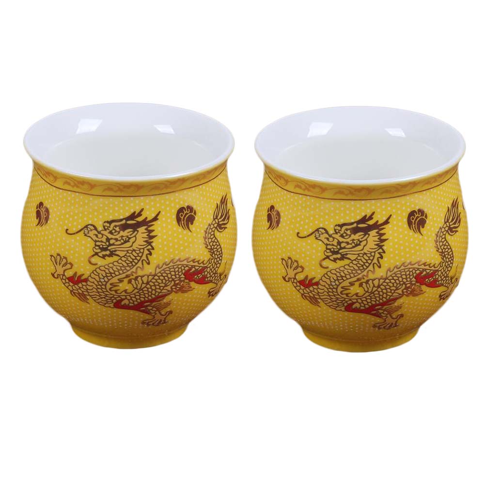 Picture of Panda Superstore PF-HOM367125011-DORIS00030-RP 3.4 oz Chinese Porcelain Yellow Dragon Kongfu Mini Wine & Tea Cups, 2 Piece
