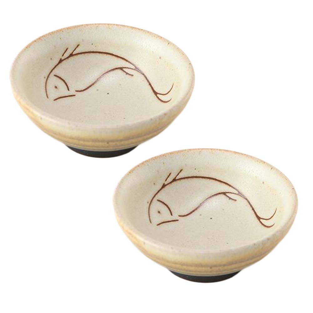 Picture of Panda Superstore PF-HOM367125011-DORIS00104-RP 2 oz Chinese Crude Pottery Kungfu Japanese Handcraft Ceramic Wine & Tea Cups, Fish - Beige - 2 Piece