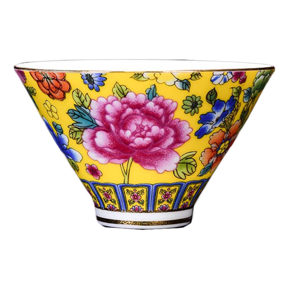 Picture of Panda Superstore PF-HOM367125011-DORIS00128-RP 2.5 oz Chinese Kungfu Flower Handmade Enamel Painted Porcelain Wine & Tea Cup, Yellow