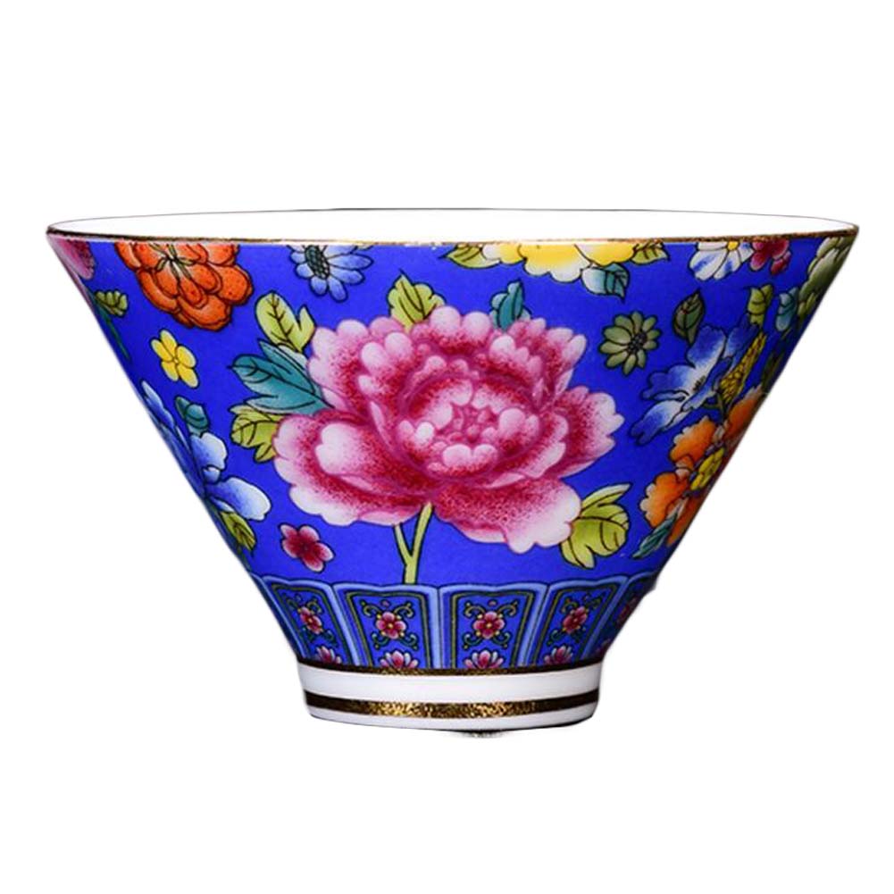 Picture of Panda Superstore PF-HOM367125011-DORIS00129-RP 2.5 oz Handmade Enamel Painted Porcelain Chinese Kungfu Flower Wine & Tea Cup, Blue