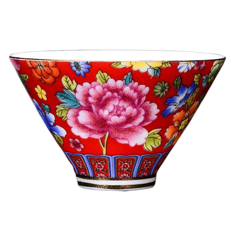 Picture of Panda Superstore PF-HOM367125011-DORIS00130-RP 2.5 oz Flower Handmade Enamel Painted Porcelain Chinese Kungfu Wine & Tea Cup, Red