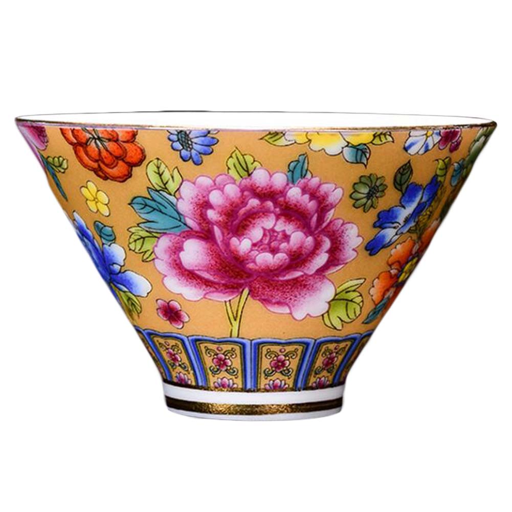 Picture of Panda Superstore PF-HOM367125011-DORIS02095-RP 2.5 oz Flower Handmade Enamel Painted Porcelain Kungfu Chinese Wine & Tea Cup, Gold