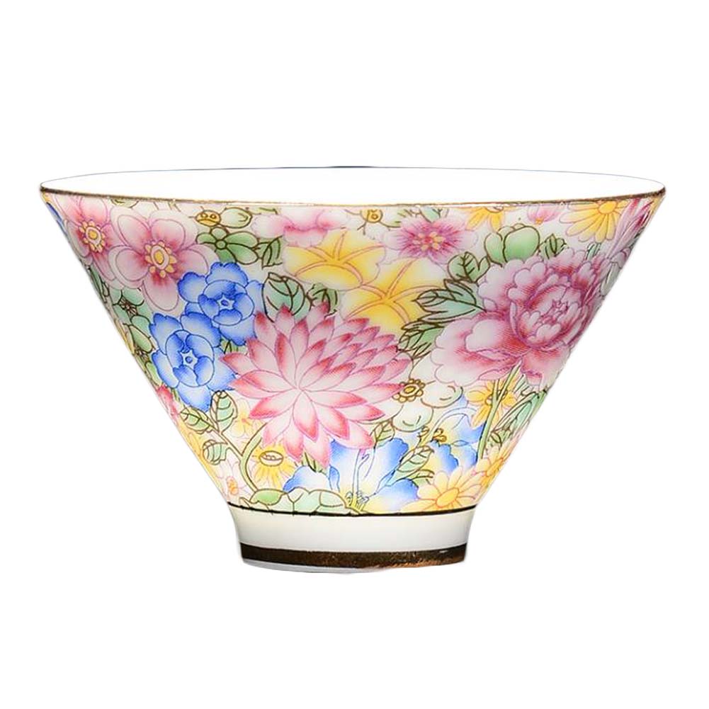 Picture of Panda Superstore PF-HOM367125011-DORIS02105-RP 1.8 oz Multi Color Flower Handmade Ceramic Kungfu Chinese Wine & Tea Cup Bowl