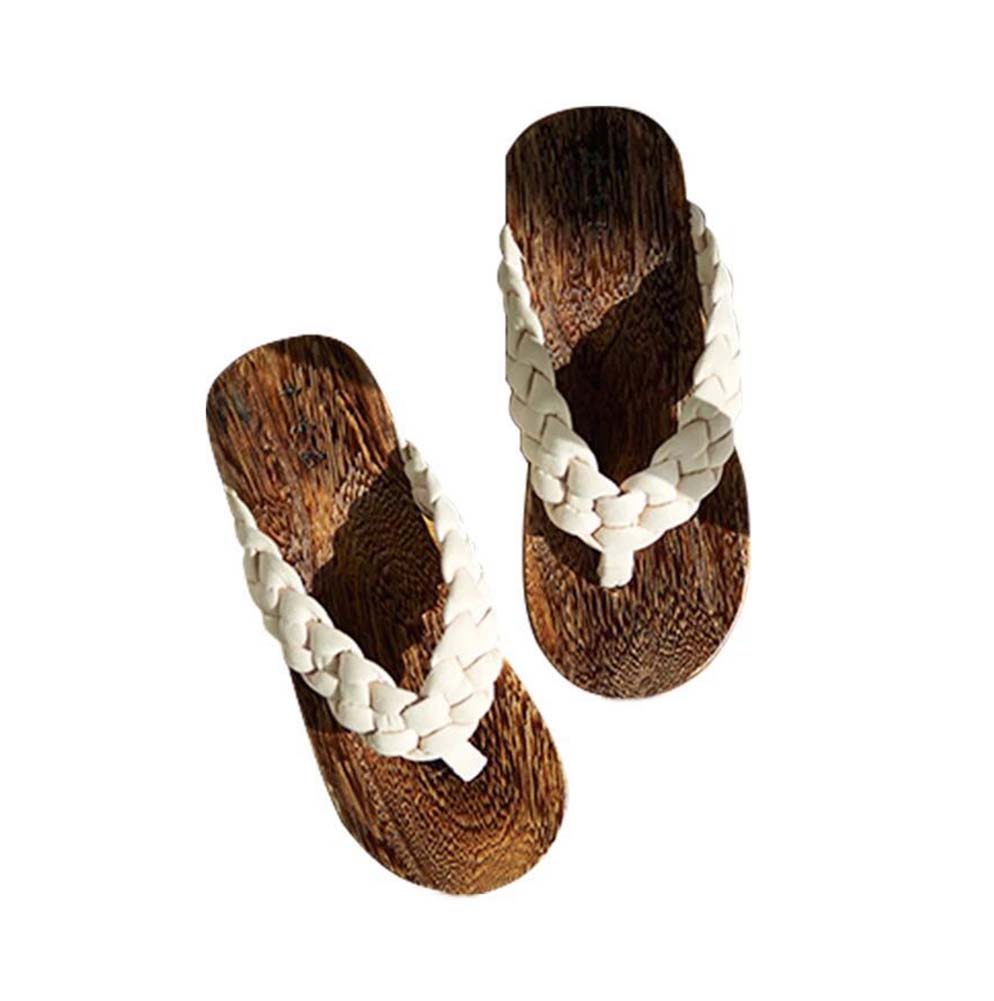 Creative Wooden Clogs Casual Style Handmade Mens Flip Flops Sandals for Beach & Vacation, Beige, Size 41-42 EU UK 7.5-8 & US 8-8.5 -  Accoutermentpertrechos, AC3143006