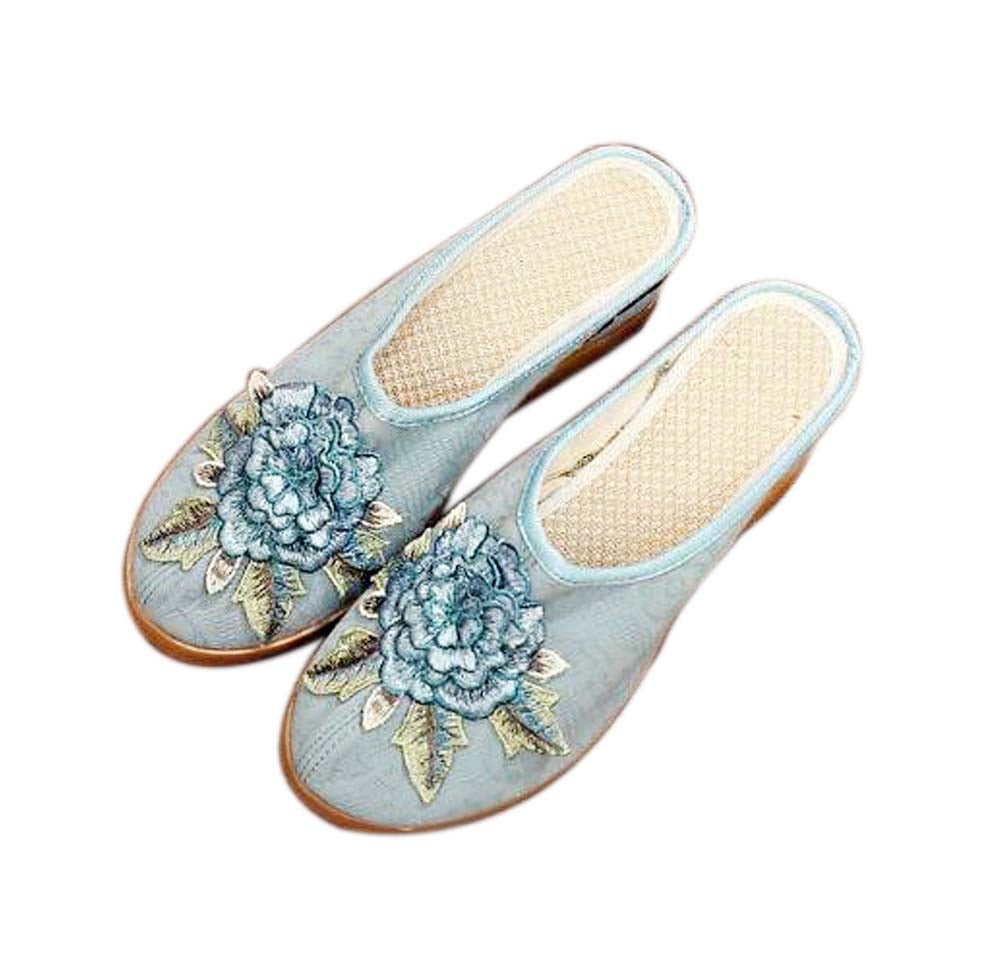 Womens Linen Backless Wedge Casual Heightening Breathable Sandals, Light Blue, Size 38-39 M EU