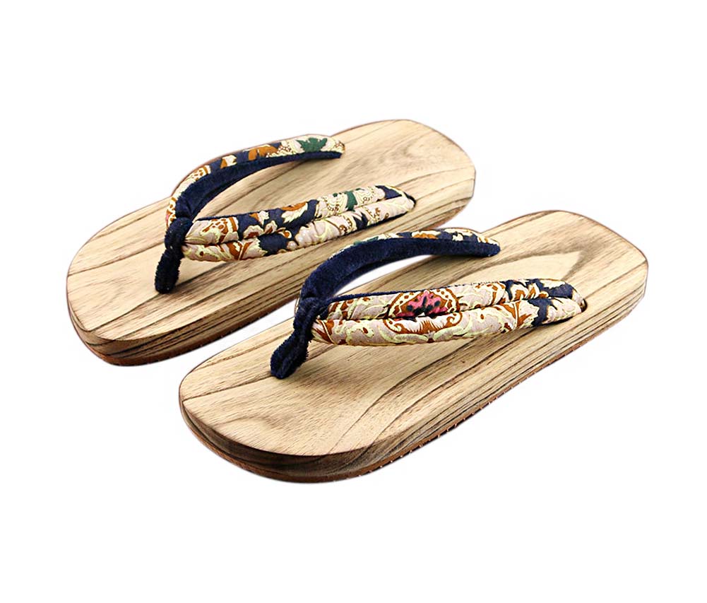 Mens Japanese Traditional Wide Sole Flat Wooden Clogs Sandals, Black & Yellow Pattern Geta, Size 41-42 EU US 8-8.5 -  Panda Superstore, PL-CLO2229583011-KELLY00727-RP