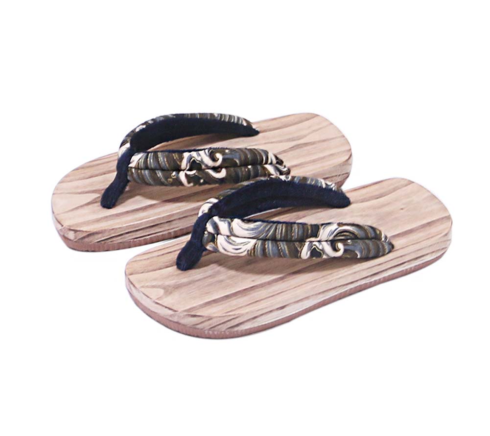 PL-CLO2229583011-KELLY00729-RP Mens Japanese Traditional Wide Sole Flat Wooden Clogs Sandals, Wave Pattern Non-slip Geta, Size 41-42 EU US 8-8.5 -  Panda Superstore