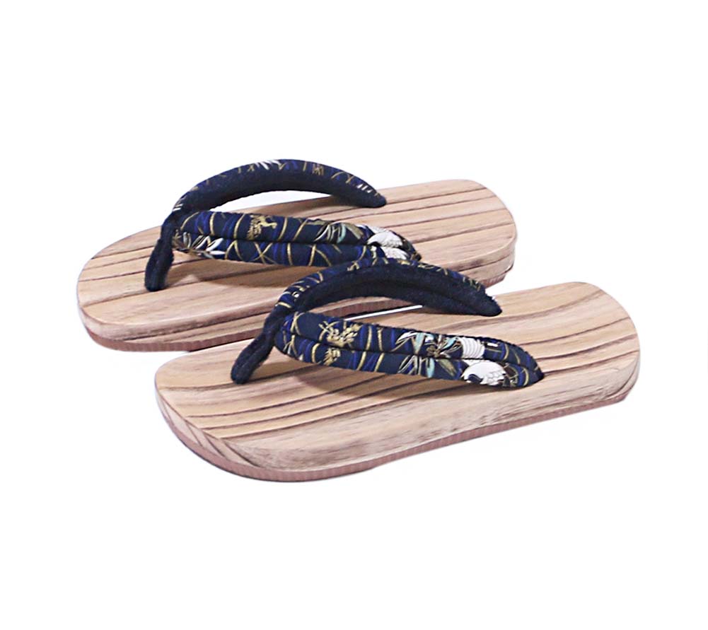 Japanese Traditional Wide Sole Flat Wooden Clogs Sandals for Mens, Blue Crane Pattern Non-slip Geta, Size 41-42 EU US 8-8.5 -  Panda Superstore, PL-CLO2229583011-KELLY00731-RP