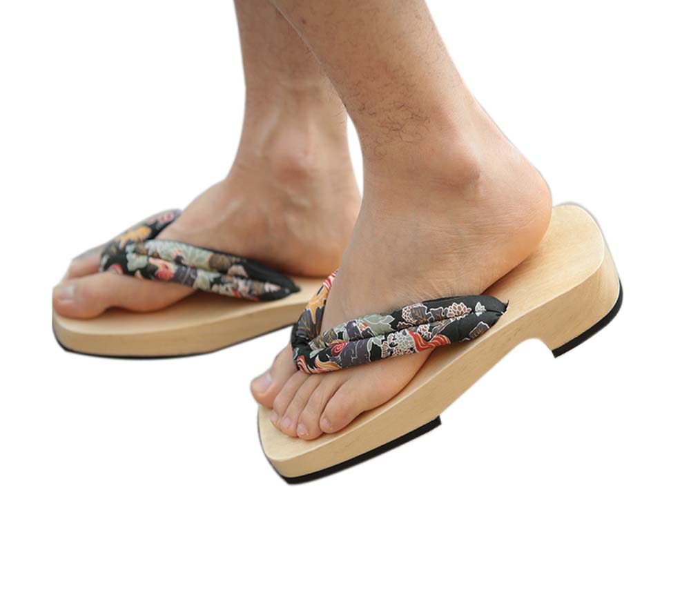 Japanese Traditional Flip Flops Wooden Clogs Sandals for Mens, Black Kirin Pattern Non-slip Geta, Size 41-42 EU US 8-8.5 -  Panda Superstore, PL-CLO2229583011-KELLY00739-RP
