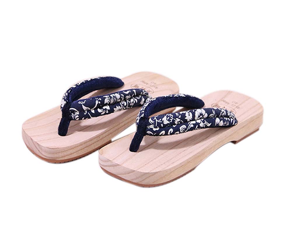 Japanese Traditional Flip Flops Wooden Clogs Sandals for Mens, Blue Vines Pattern Non-slip Geta, Size 41-42 EU US 8-8.5 -  Panda Superstore, PL-CLO2229583011-KELLY00740-RP