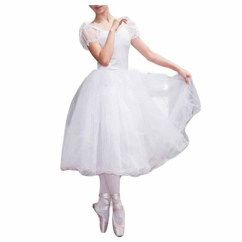 PL-SPO2515164011-DORIS00874-RP Womens Puff Sleeve Ballet Long Dress Tutu Bubble Fairy Skirt, White -  Panda Superstore