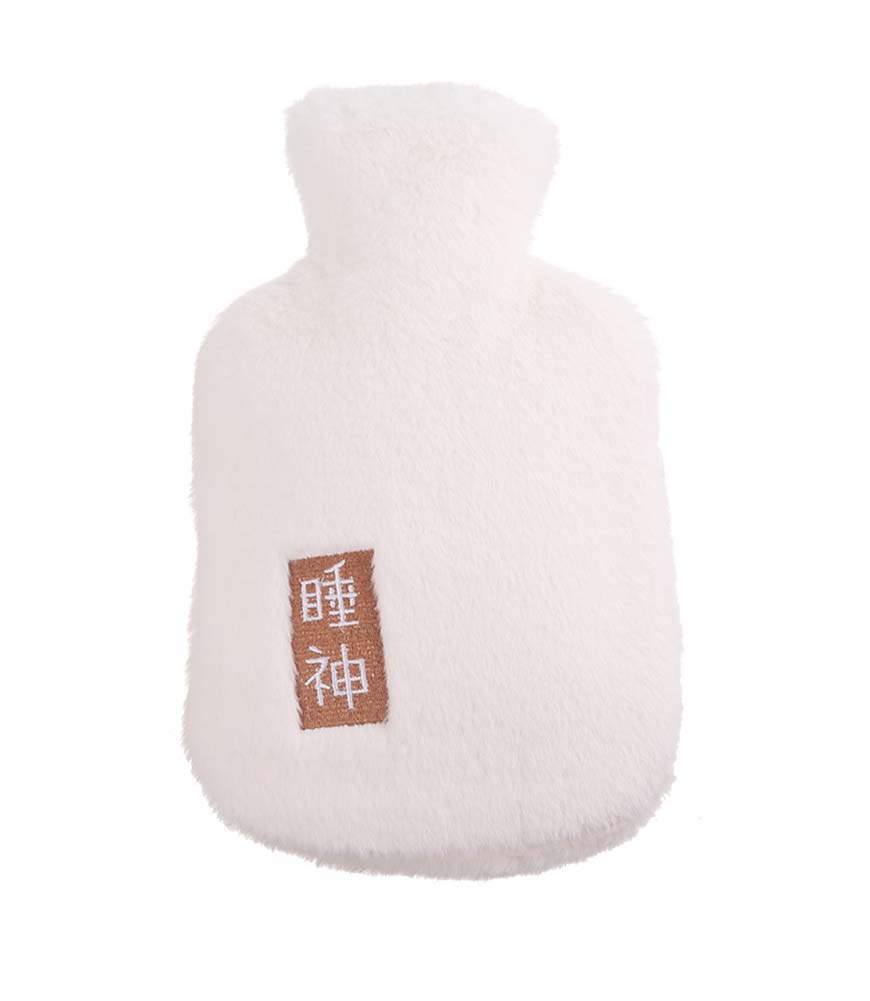 White Cute Portable Hot Water Bottle with Comfortable Flannel Cover, 29 x 17 cm