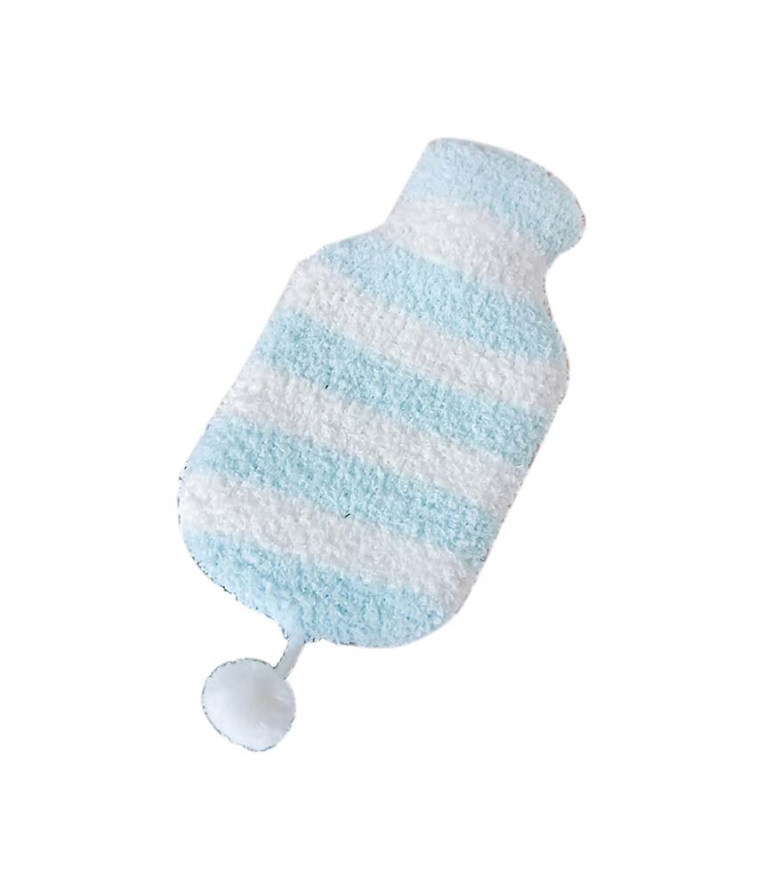 PS-HEA3763901-KELLY02776-RP Blue Stripe Cute Portable Hot Water Bottle with Soft Flannel Cover, 20 x 12.5 cm