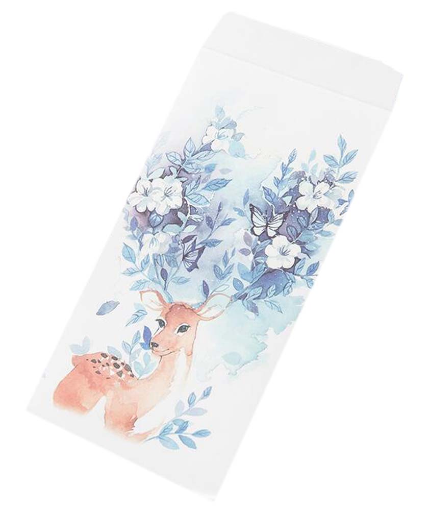 Japanese Style Invitation Envelopes Artistic Deer Greetings Cards, Blue - 30 Piece