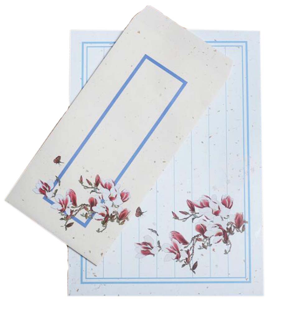 Chinese Style Vintage Envelope Set Poetic Writing Paper Greeting Cards, Blue - Set of 10