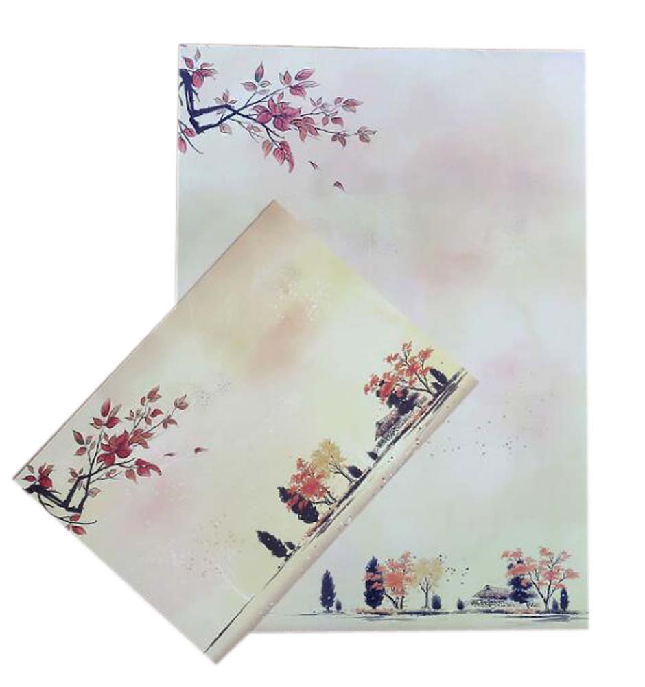 PS-OFF490804011-YAN01898 Chinese Style Beautiful Antiquity Envelope Set Writing Paper Greeting Cards, Autumn - Set of 10