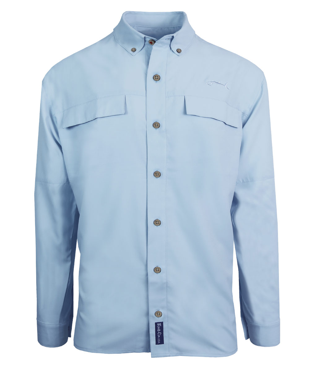 Long Sleeve Performance Solid Sport Shirt, Blue - Medium