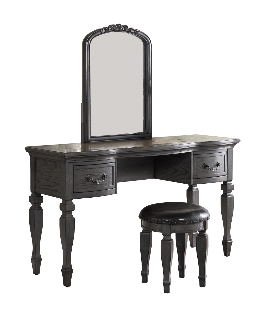 Picture of Poundex F4005 54 x 19 x 60 in. Wooden Makeup Vanity Set Desk&#44; Mirror & Stool - Gray