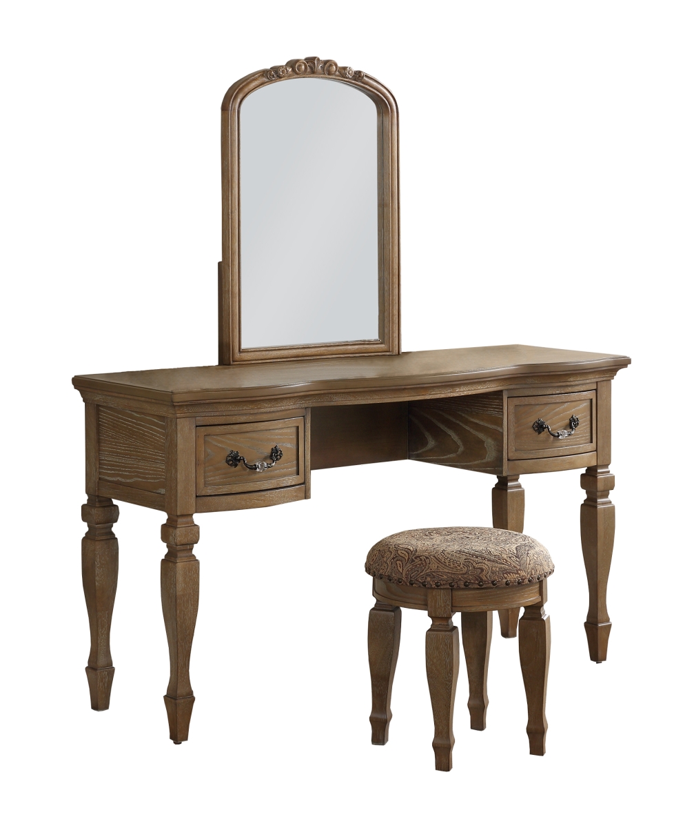 Picture of Poundex F4008 54 x 19 x 60 in. Wooden Makeup Vanity Set Desk&#44; Mirror & Stool - Antique Oak