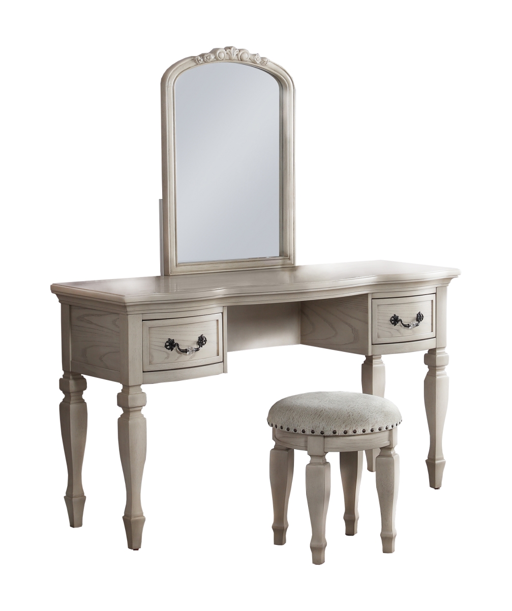 Picture of Poundex F4010 54 x 19 x 60 in. Wooden Makeup Vanity Set Desk&#44; Mirror & Stool - Antique White